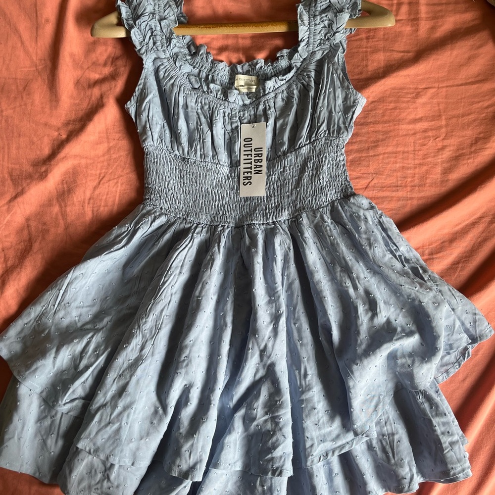 Urban Outfitters Blue Ruffle Romper Dress